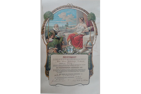 Meisterbrief Johann Schellenberger 1913